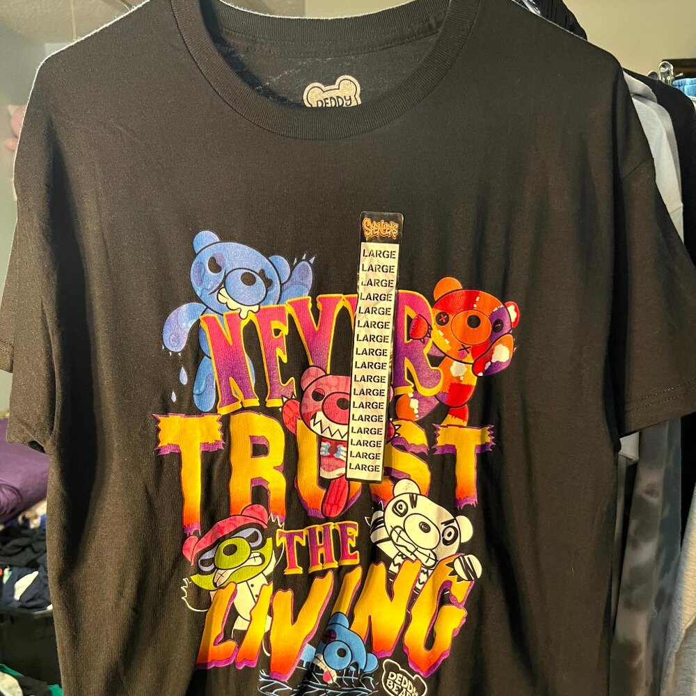 NWT Deddy Bears 100% Cotton Black w Psychadelic Graphic Print Tee T-Shirt SZ Lrg
